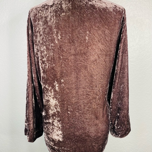 J.Jill Brown Crushed Velvet 100% Rayon High/Low Long Sleeve Button down Shirt - Picture 10 of 13